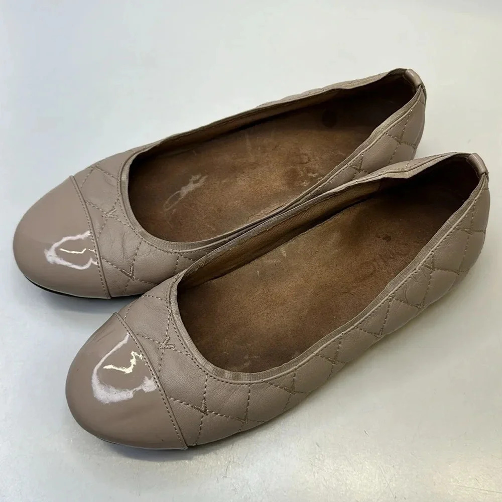 Vionic Desiree Flats Ballet Quilted Shoes Comfort Support Leather Nude Tan 6.5